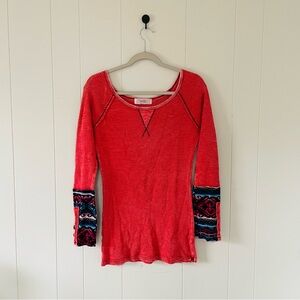 Able orange Long Sleeve Top with Patterned Cuffs